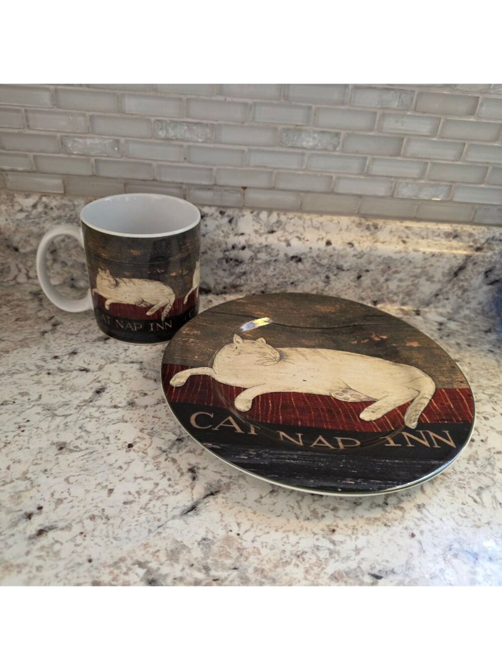 Cat Nap Inn Mug & Plate Set By Sakura Ceramic Dishwasher Safe